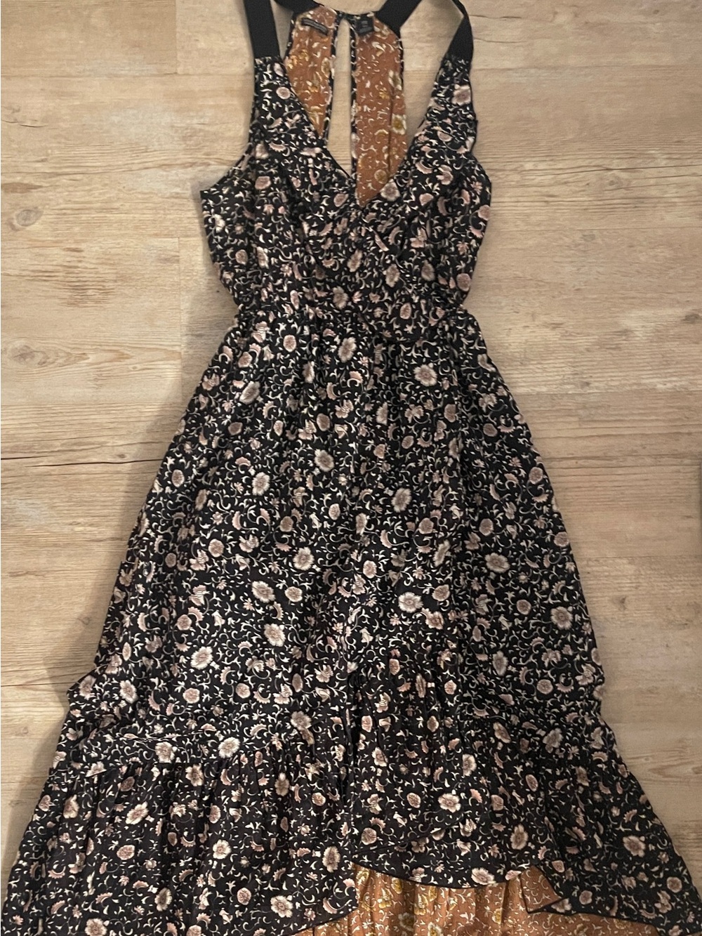 Scotch & Soda Black Floral Maxi Dress with Blush Accents